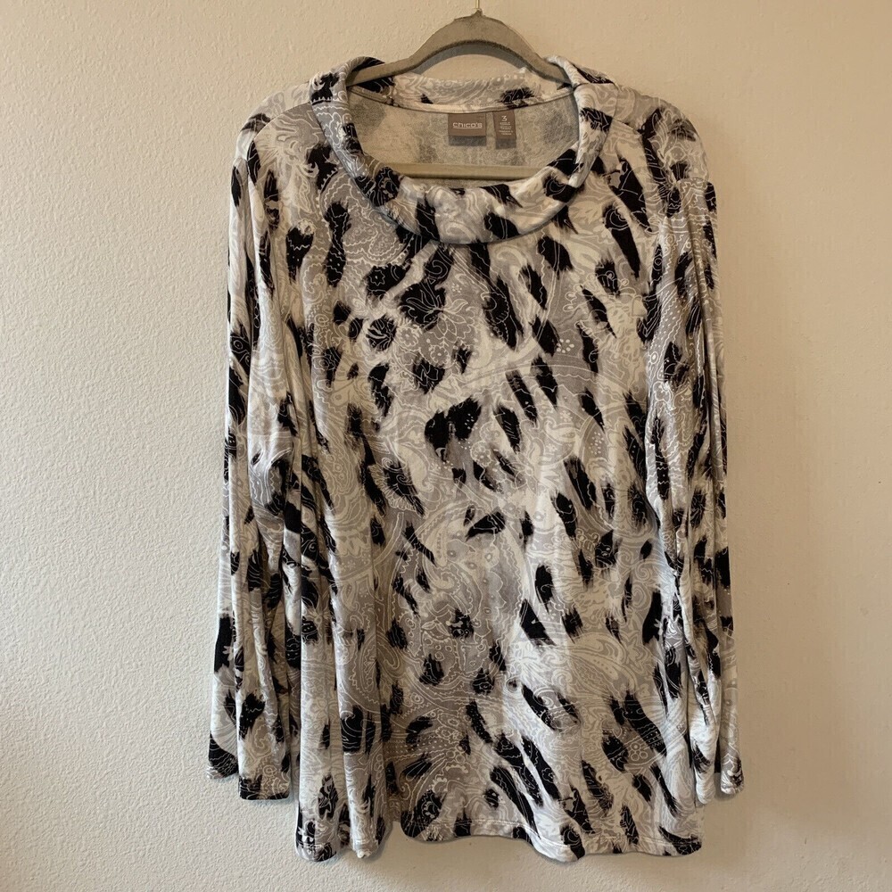 Chico's Womens Size Large Multicolor Printed Long Sleeve Stretch Blouse Top - Picture 1 of 6